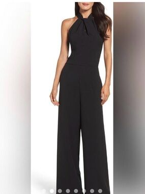 julia jordan Black Halter-Neck Wide-Leg Jumpsuit with Neck Tie